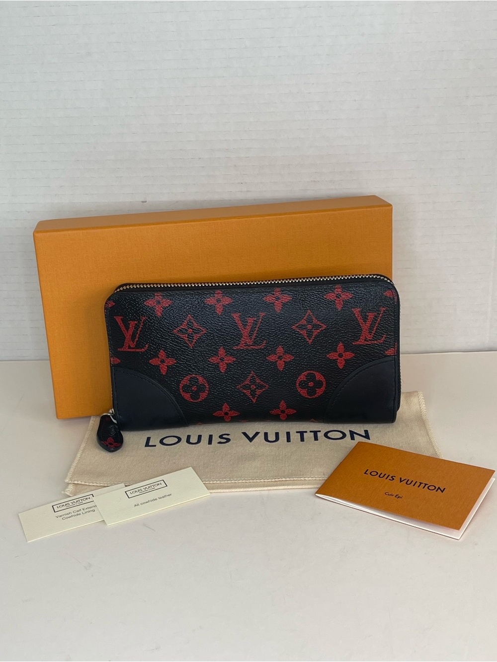 LOUIS VUITTON INFRAROUGE BLACK RED MONOGRAM ZIPPY WALLET WITH BOX AND DUST BAG